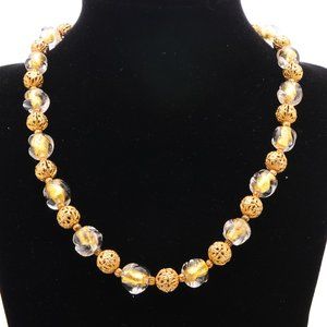 Flashy Gold & Glass Bead Necklace Vintage